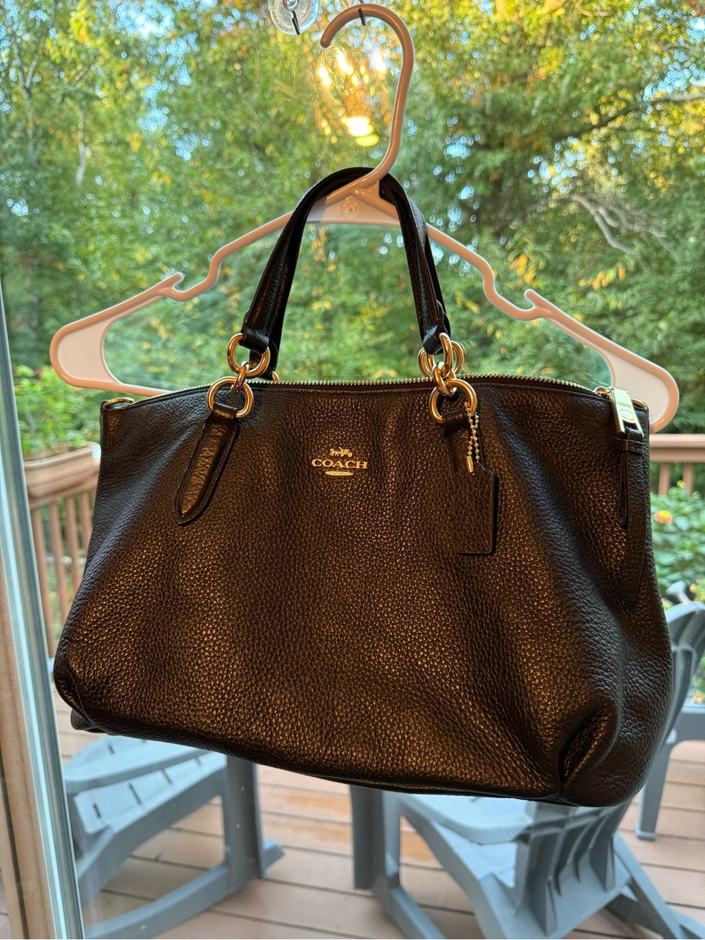 Coach Black Pebbled Leather Handbag with Gold Hardware